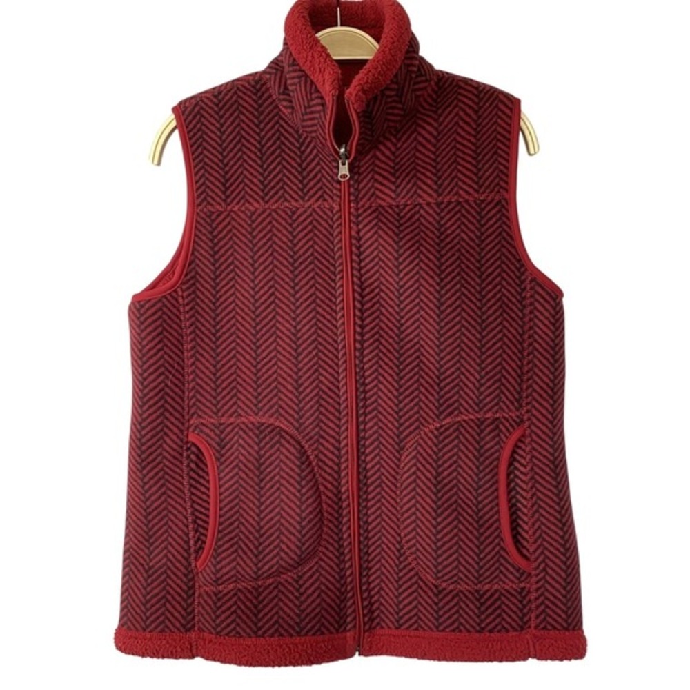 Mountain Lake Reversible Herringbone Vest Women M Dark Red Fleece Cozy Cabincore